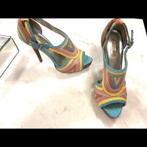 Pastel Raffia Tropical color 6 in platform heels